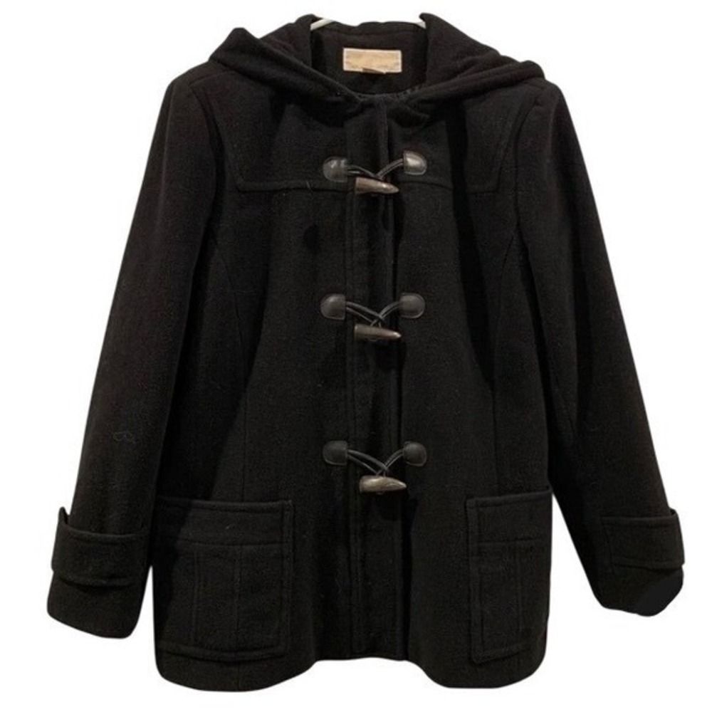 Michael‎ Kors Black Wool Blend Toggle Hooded Duffle Coat Women's Size M